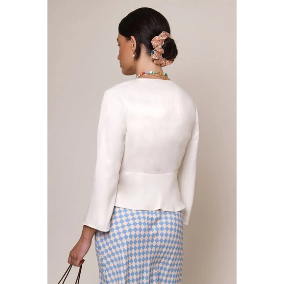 NWT Rixo cream lace satin Rochelle tie front blouse - Picture 3 of 7